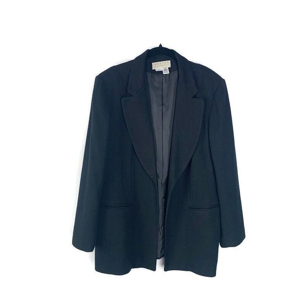 Norton McNaughton Black Wool Blazer Womens Size 14 Fully Lined Long Sleeve